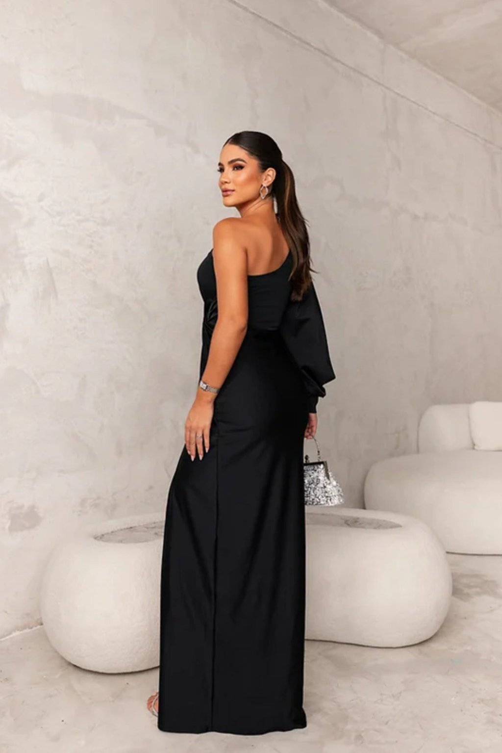 Araceli | Satiny Dress with One Strap