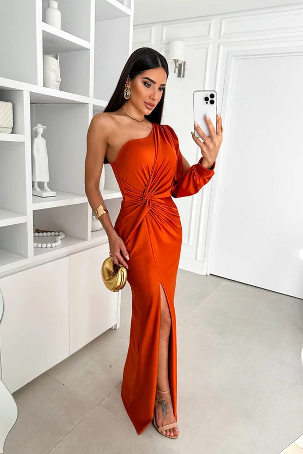 Araceli | Satiny Dress with One Strap