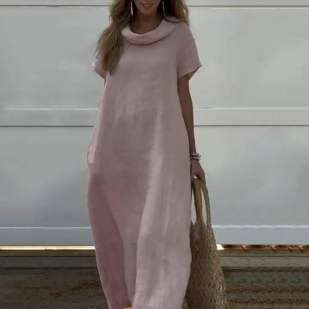 Iona™ | Stilinga Suknelė su Lino Efektu ir Elegantiška Apykakle