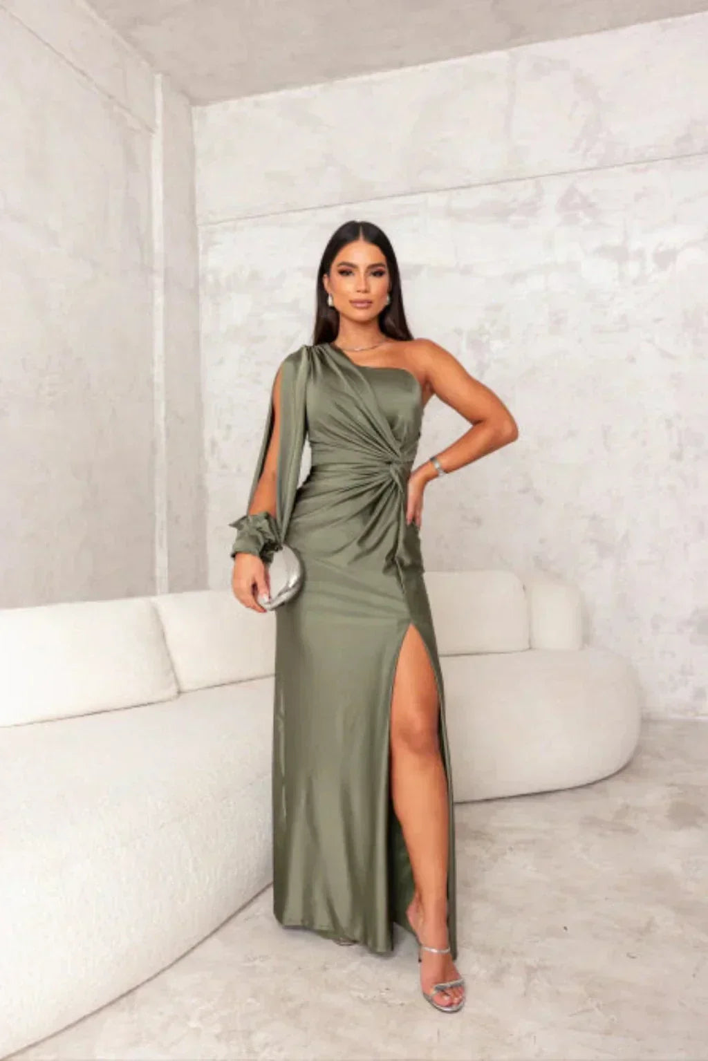 Araceli | Satiny Dress with One Strap