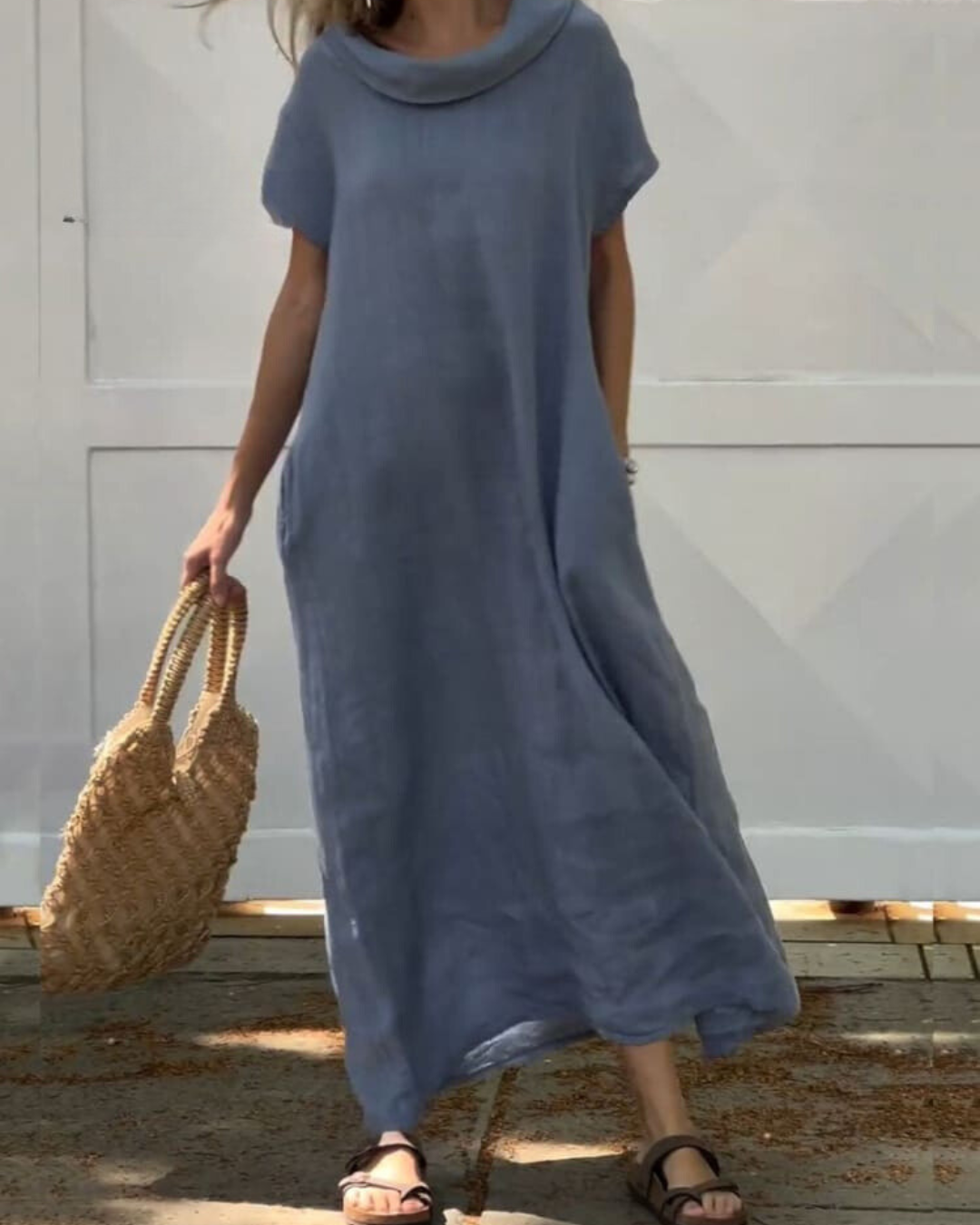Iona™ | Stilinga Suknelė su Lino Efektu ir Elegantiška Apykakle