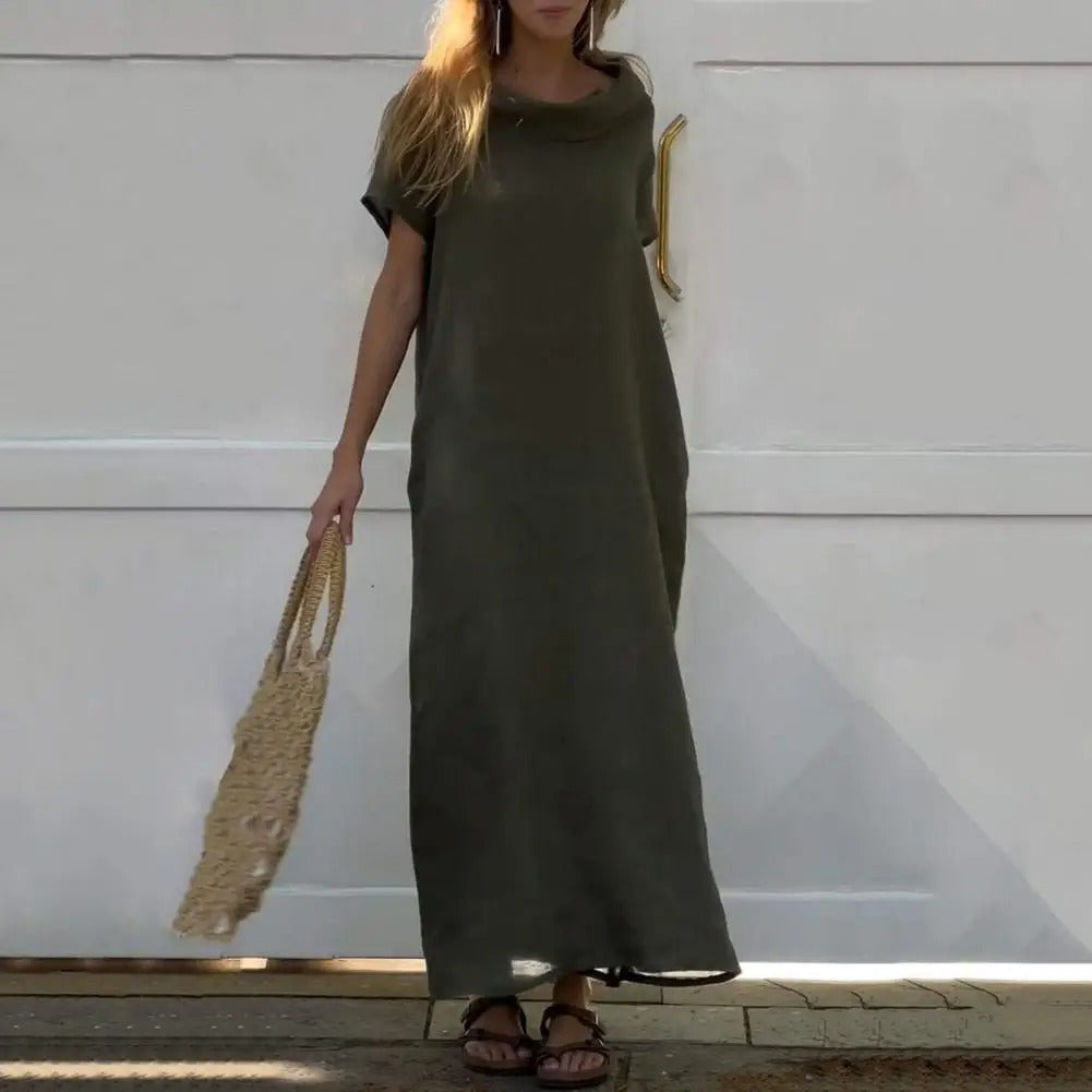 Iona™ | Stilinga Suknelė su Lino Efektu ir Elegantiška Apykakle